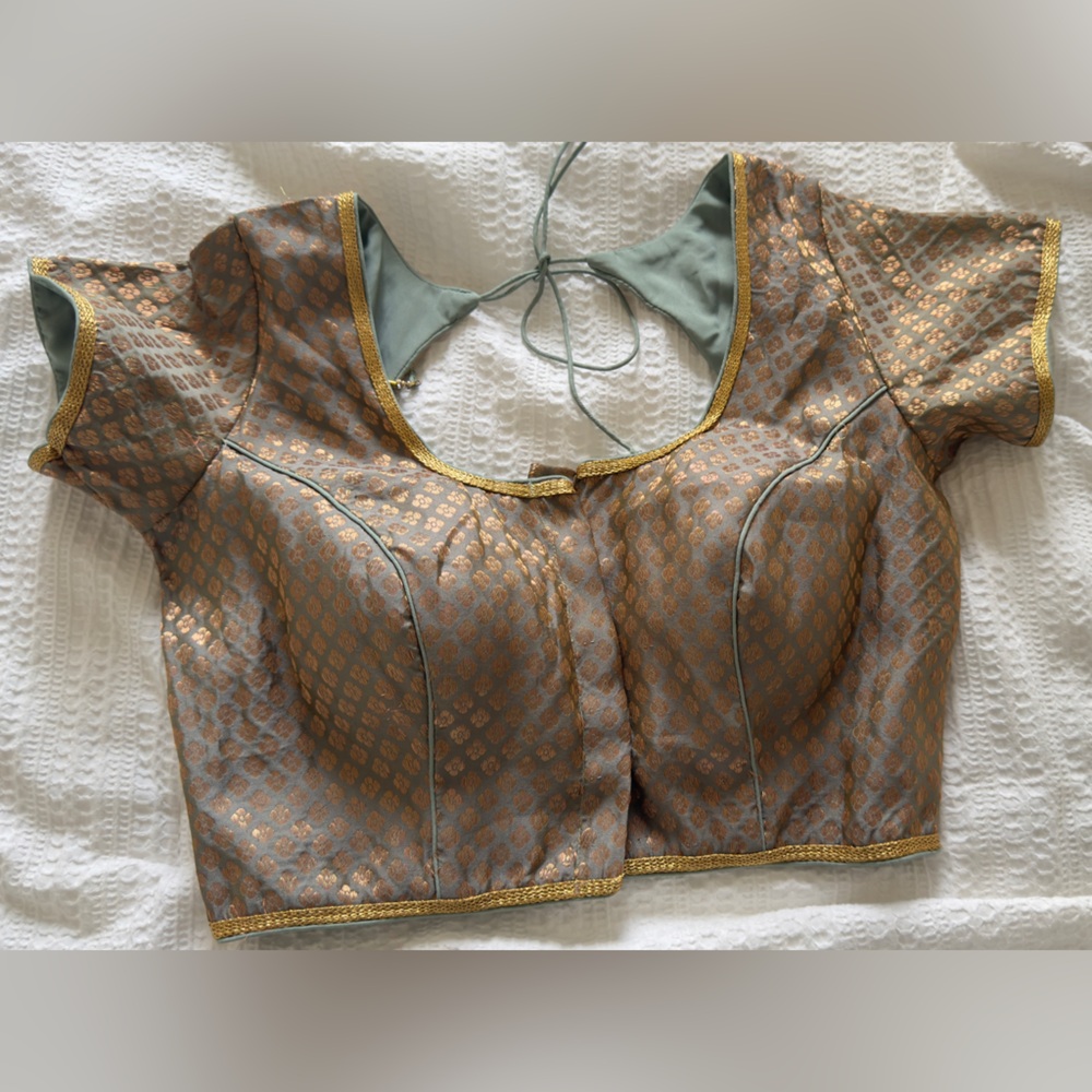 Brand new Designer brocade padded Gold and Gray with golden detailing Blouse